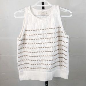 LOFT Striped Sweater Tank Size L White Tan Sleeveless #f9